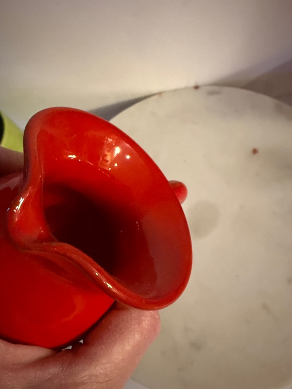 Glossy Red Ceramic Pitcher with Signed Base Italy is written on bottom - Picture 12 of 17